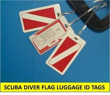 DIVER FLAG, SCUBA DIVER LUGGAGE ID TAG with BUSINESS CARD INSERT & LOOP STRAP