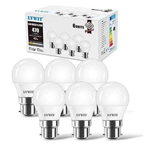 LVWIT B22 LED Light Bulbs, 470Lm G45 5W Equivalent 40W, 2700K Warm White, (S6h)