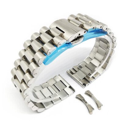 10-22mm Silver Flat+Curved End Metal Bracelet Solid Steel Watch Band Strap