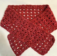 hand crocheted scarf. 64”x 8.5” Chunky Yarn Scarf. Open Weave. Wow! Red