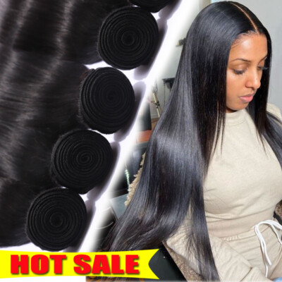 Brazilian 1-4Bundles Human Hair Weave Extensions Real Virgin Straight Weft SALE