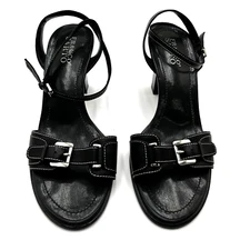 Franco Sarto Strappy Shoes Heels Womens 8.5 M Black Leather Mid Heel Buckle