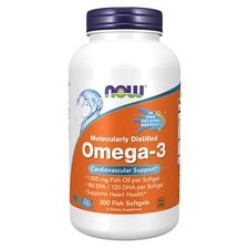 NOW FOODS Omega-3 Molecularly Distilled 200 Fish Softgels
