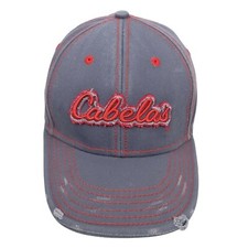 Cabelas Youth Strapback Cap Hat Distressed Adjustable Tuck Strap Slide Gray Red