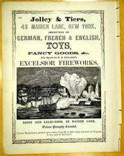 1856 Print Ads JOLLEY & TIERS EXCELSIOR FIREWORKS Woodcut Engraving COMMERFORD