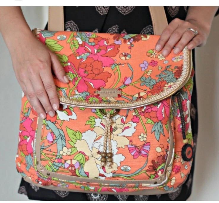 SAKROOTS Peach Coral Floral Crossbody Boho Purse Convertible