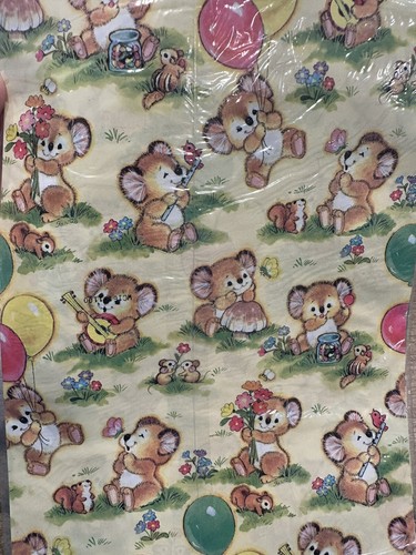 Vintage Gibson Gift Wrap BIRTHDAY Koala Bears Race 2 Big Sheets Per Pkg NIP! 80s - 第 7/7 張圖片