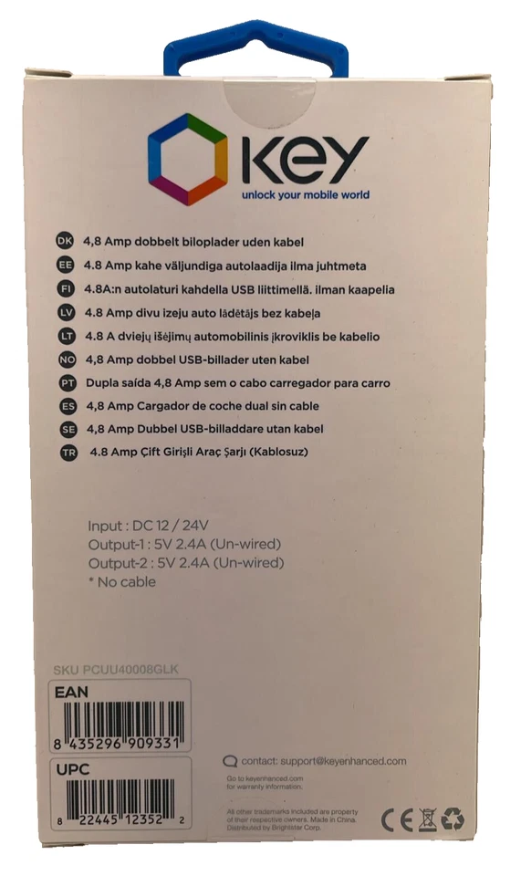 Cargador de coche de doble salida Key PCUU40008GLK 4,8 amperios con 2 puertos USB - negro Foto 2 de 4