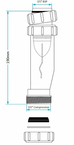 Bath Waste and Slim Waterless Trap Kit for Baths Plug & Chain 40mm/1 1/2" - Picture 5 of 5
