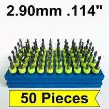 2.9mm .114" Drill Bits Solid Carbide FIFTY Pieces 1/8" Shanks