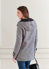 Sezane Printed Double Breasted Hooded Jacket Wool Blend Small
