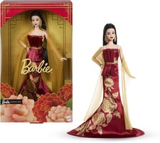 Barbie Signature Lunar New Year Fashion Doll Wearing Red Dress with Golden Peony