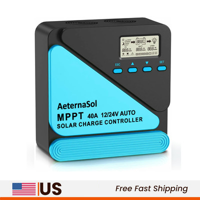 Solar Charge Controller 40A 12/24V MPPT LCD for LiFePO4/AGM/GEL/FLD Battery US
