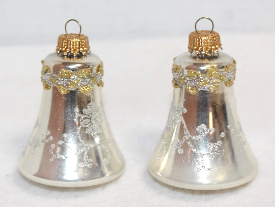 Vintage Lot 2 Krebs Silver Glass Bell Christmas Ornaments