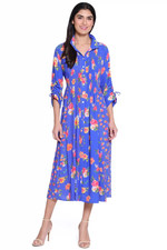 John Mark Mixed Print Wire Collar Midi Floral Boho Tea Length Dress Nwt L