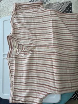 Thread Supply Linen Rayon Tunic Shirt Dress Women's Sz Med Stripe Short Sleeve