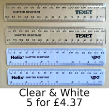 Image of Helix & Texet - 15cm 6 inch Clear or White Shatter Proof School - 5 Rulers