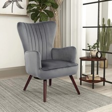 Leisure Chair Velvet Armchair With Metal Frame Grey