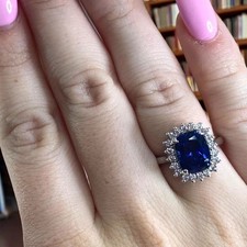 14k White Gold Wedding Diamond Ring Blue Sapphire 3.70 Ct Cushion Cut