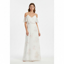 After Six by Dessy White Floral Cold Shoulder Maxi Dress 12 6781LS Bridesmaid