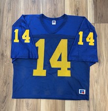 Russell Athletic Mesh Football Jersey Size Large Blue Yellow 14 90s Vintage