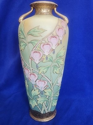Nippon Coralene Royal Kinran Bleeding Hearts Vase. 14 Inches. SHE IS GORGEOUS!