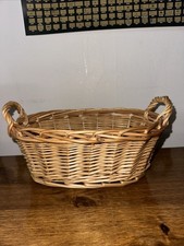 Pre-owned Wicker Oval Basket W/ Handles 11x7  