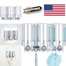 3 Chamber Shower Soap Dispenser Wall Mounted Durable ABS Plastic Satin Silver