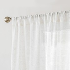 Sheer Curtains 84 inches Long, Farmhouse Linen Blend Semi Sheer Curtains 2 Pa...
