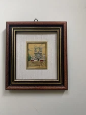 VTG Westminster Abbey Mini Picture 23K Gold Leaf Framed Small Art Miniature  4”
