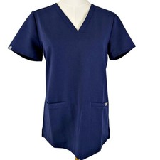 Figs Technical Collection Casma Three Pocket Scrub Top XS Navy Blue