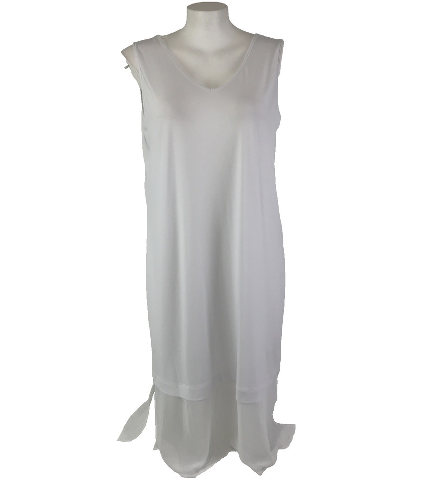 TS Dress White Plus Size S 14 16 Shift Midi Layering Stretch Sleeveless Chiffon