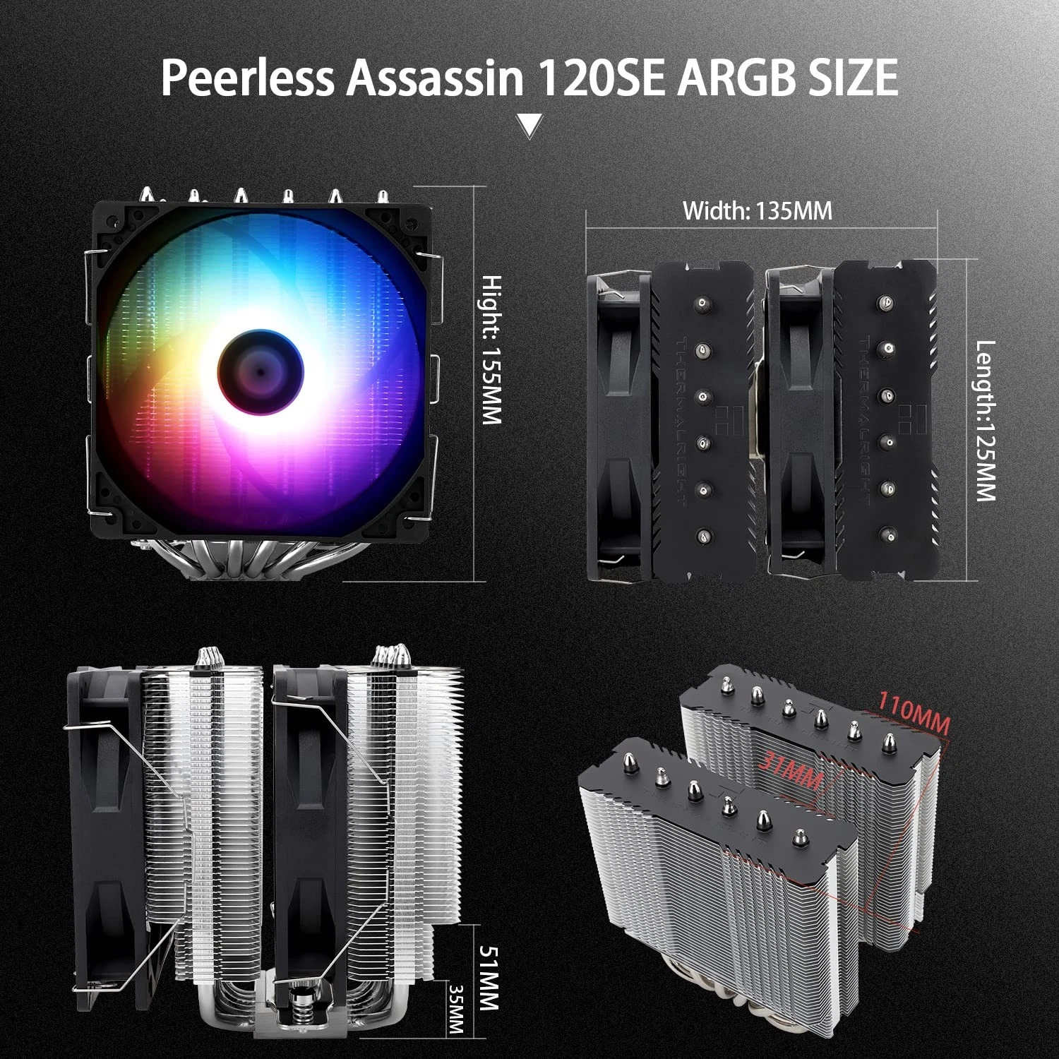 Peerless Assassin 120 SE ARGB CPU Air Cooler, 6 Heat Pipes Cpu Cooler, Dual TL-C - Picture 6 of 6