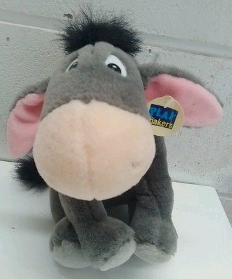Vintage Playmakers Tiere grauer Esel harte Augen weiches Plüschtier 10 Zoll