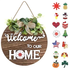 Nature-Inspired Reversible Welcome Sign with 14 Changeable Icons - 
