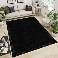 New Hand-Tufted Black Wool & Silk Rug for Modern Home Décor Living room
