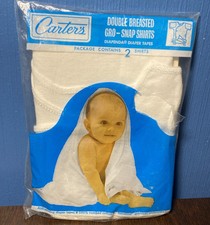 VINTAGE Carters Double Breasted Gro-Snap Shirts - White Short Sleeve 2 Pack 6 Mo