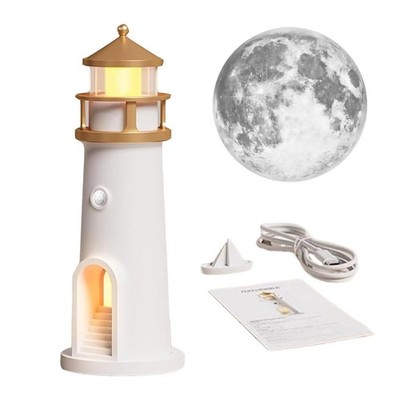 Moonlight Lighthouse Night Light,LED Cordless Beacon Moonlight Lamp,Moon Project
