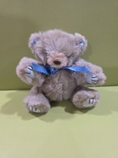 Vintage Articulated Teddy Bear 7 Inches Tall - Blue Bow Soft Furry Cute