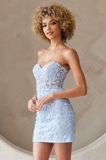 Clearance Baby Blue 8 Strapless Floral Appliqué Dress by Amelia Couture 7053S