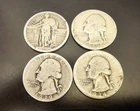 Lot of 4 US Silver Quarters : 1927, 1934, 1939 & Standing Liberty