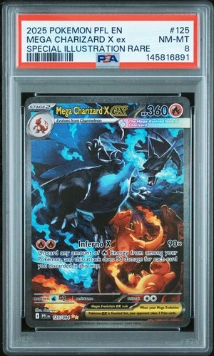 2025 POKEMON PFL EN-PHANTASMAL FLAMES #125 MEGA CHARIZARD X EX PSA 8