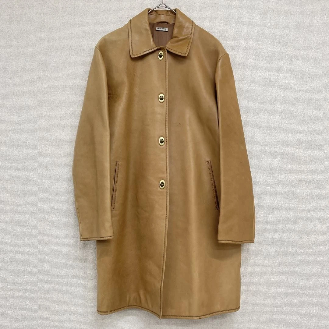 Cappotto lungo pelle Miu Miu Turn lock marrone chiaro #40 vintage Made in Italy Giappone