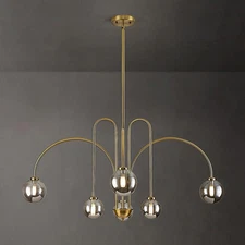 Wystco Modern Sputnik Globe Chandelier, 6-Light Brass Gold Linear Chandeliers