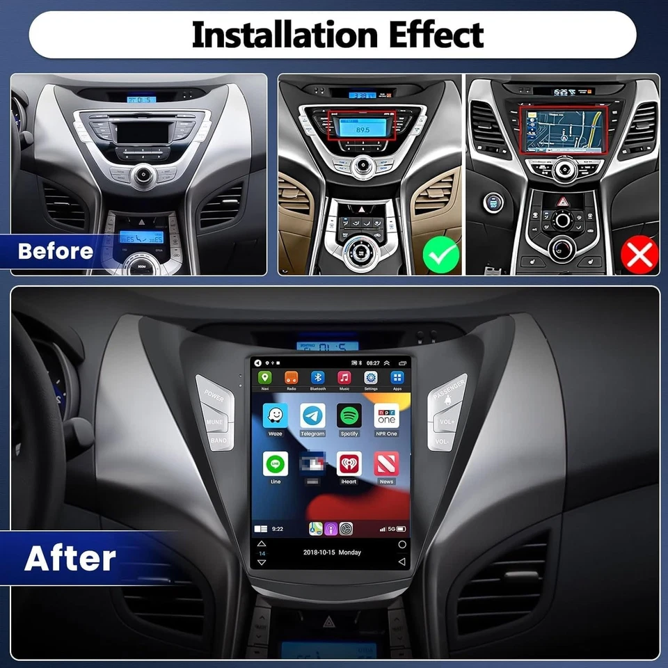 9.7" Carplay Android 14 Car GPS Stereo Radio 64GB For Hyundai Elantra 2011-2013 Foto 2 de 4