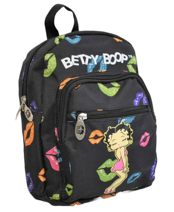 Betty Boop Mini Backpack Black Multicolor Lips Travel School Bag
