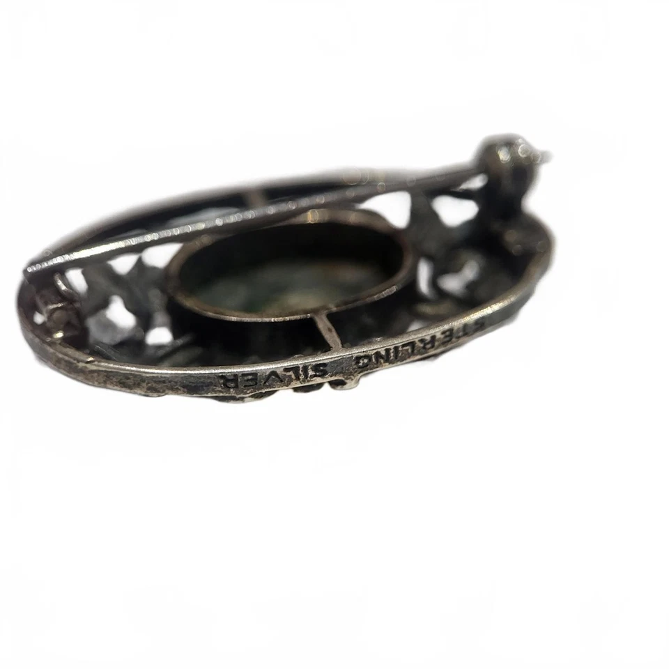 Broche floral Bernard Instone de plata de ley con piedra de ágata musgo escocés Foto 4 de 4