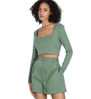 Bar III Women's Nicole Williams English Long-Sleeve Cropped Top Comfrey Size XL