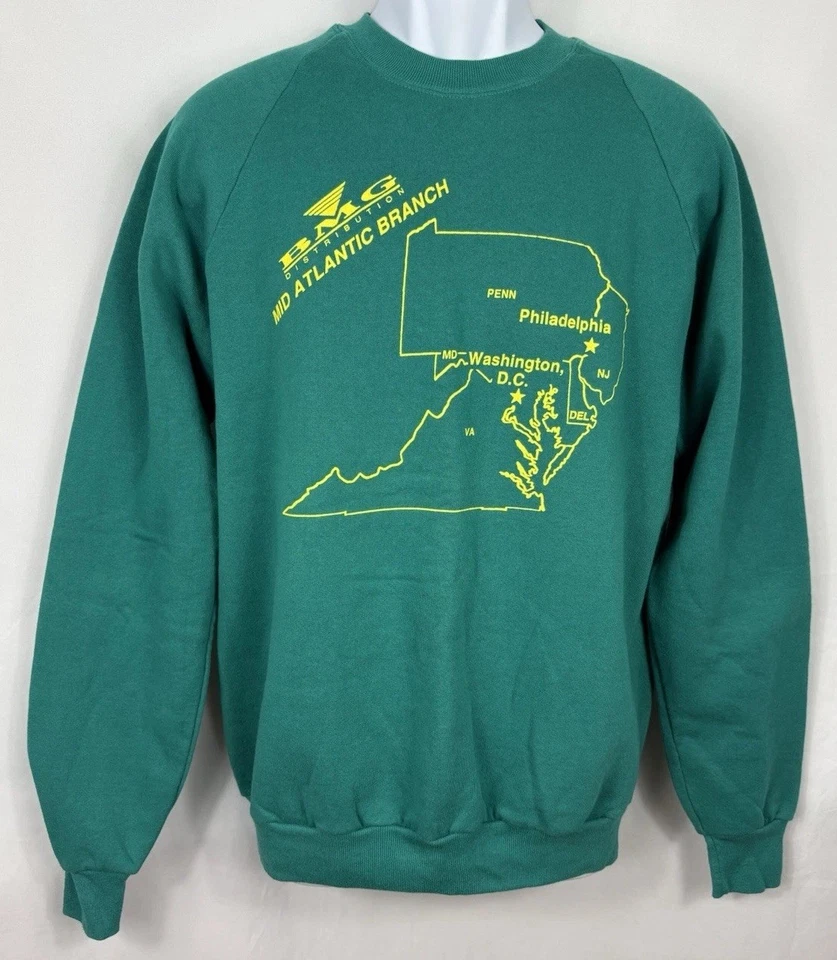 Suéter Vintage BMG Distribution Doble Cara Cuello Redondo Para Hombre Grande Hecho en EE. UU. Foto 3 de 4