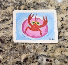 ACEO Crab in Sunglasses Pool Float Miniature Watercolor/Acrylic healy_clark